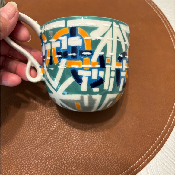 Anthropologie Kantha Stitched Ceramic Mugs Cups Tea Coffee Barista Set of 2 - Picture 12 of 14